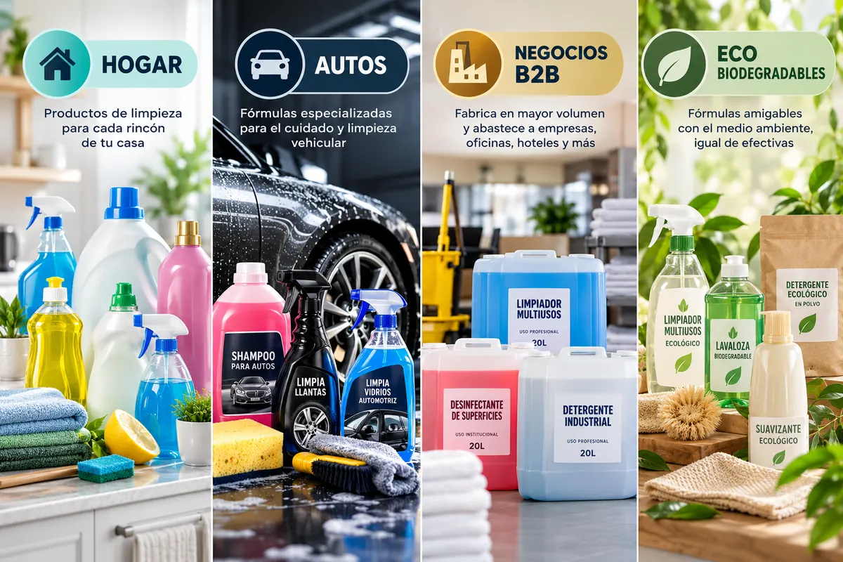 Categorías de fórmulas: Hogar, Autos, Negocios B2B y Eco biodegradables